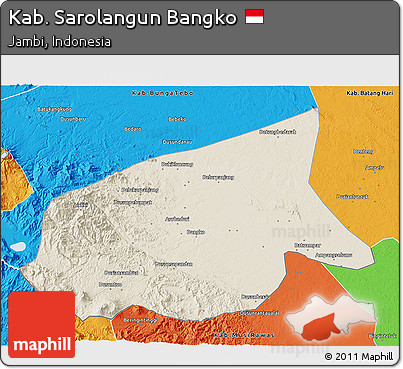 Shaded Relief 3D Map of Kab. Sarolangun Bangko, political outside