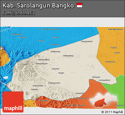 Shaded Relief 3D Map of Kab. Sarolangun Bangko, political outside