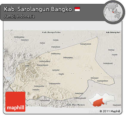 Shaded Relief 3D Map of Kab. Sarolangun Bangko, semi-desaturated