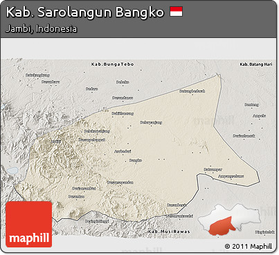 Shaded Relief 3D Map of Kab. Sarolangun Bangko, semi-desaturated