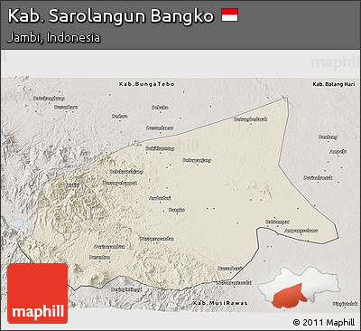 Shaded Relief 3D Map of Kab. Sarolangun Bangko, semi-desaturated