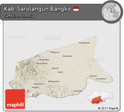 Shaded Relief 3D Map of Kab. Sarolangun Bangko, single color outside