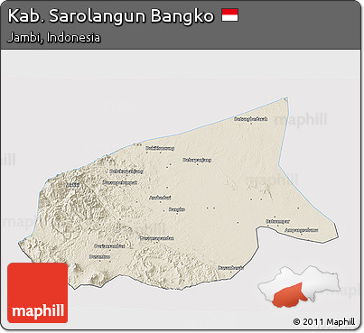 Shaded Relief 3D Map of Kab. Sarolangun Bangko, single color outside
