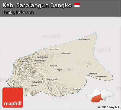 Shaded Relief 3D Map of Kab. Sarolangun Bangko, single color outside