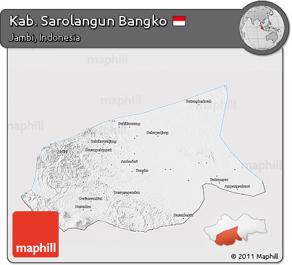 Silver Style 3D Map of Kab. Sarolangun Bangko, single color outside