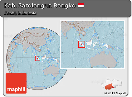 Gray Location Map of Kab. Sarolangun Bangko, highlighted country, highlighted parent region, within the entire country, hill shading
