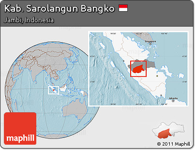 Gray Location Map of Kab. Sarolangun Bangko, highlighted country, highlighted parent region, hill shading