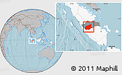 Gray Location Map of Kab. Sarolangun Bangko, highlighted country, highlighted parent region, hill shading