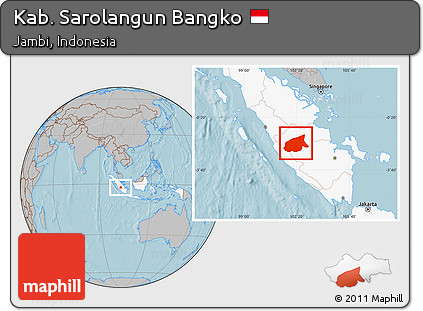 Gray Location Map of Kab. Sarolangun Bangko, highlighted country, hill shading