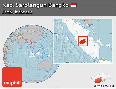 Gray Location Map of Kab. Sarolangun Bangko, highlighted country, hill shading