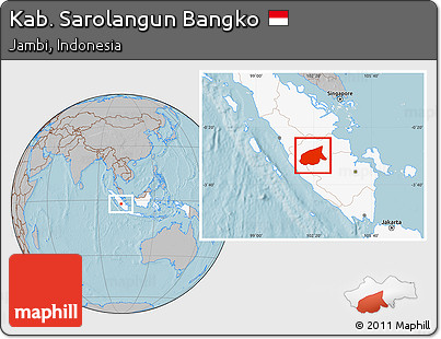 Gray Location Map of Kab. Sarolangun Bangko, highlighted country, hill shading