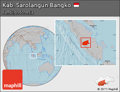 Gray Location Map of Kab. Sarolangun Bangko, hill shading