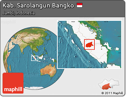 Satellite Location Map of Kab. Sarolangun Bangko, highlighted country