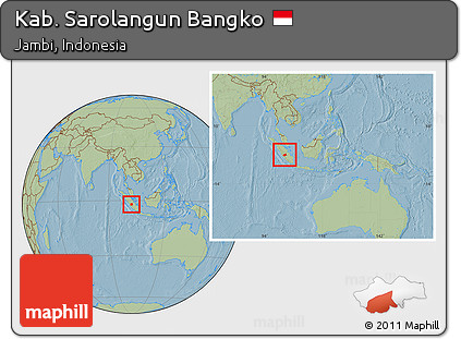 Savanna Style Location Map of Kab. Sarolangun Bangko, within the entire country, hill shading