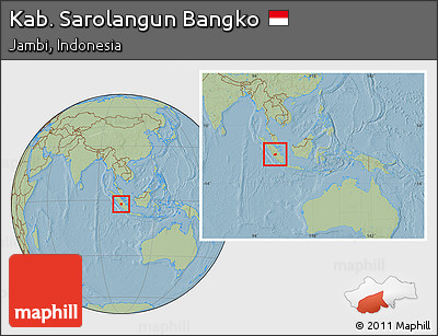Savanna Style Location Map of Kab. Sarolangun Bangko, within the entire country, hill shading