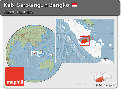 Savanna Style Location Map of Kab. Sarolangun Bangko, highlighted country, highlighted parent region, hill shading