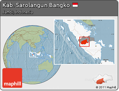 Savanna Style Location Map of Kab. Sarolangun Bangko, highlighted country, highlighted parent region, hill shading