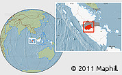 Savanna Style Location Map of Kab. Sarolangun Bangko, highlighted country, highlighted parent region, hill shading