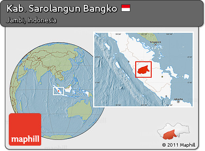 Savanna Style Location Map of Kab. Sarolangun Bangko, highlighted country, hill shading