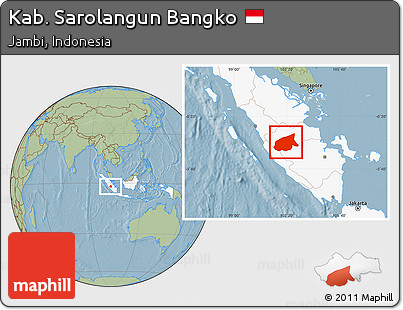 Savanna Style Location Map of Kab. Sarolangun Bangko, highlighted country, hill shading