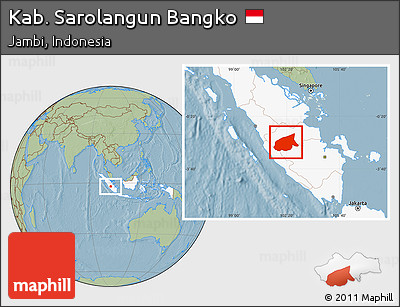 Savanna Style Location Map of Kab. Sarolangun Bangko, highlighted country, hill shading