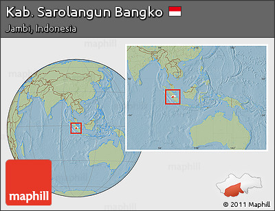 Savanna Style Location Map of Kab. Sarolangun Bangko, highlighted parent region, within the entire country, hill shading