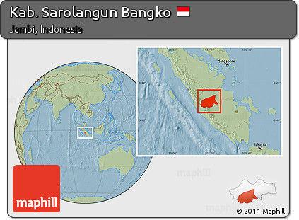 Savanna Style Location Map of Kab. Sarolangun Bangko, hill shading
