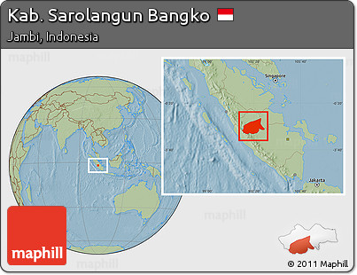 Savanna Style Location Map of Kab. Sarolangun Bangko, hill shading