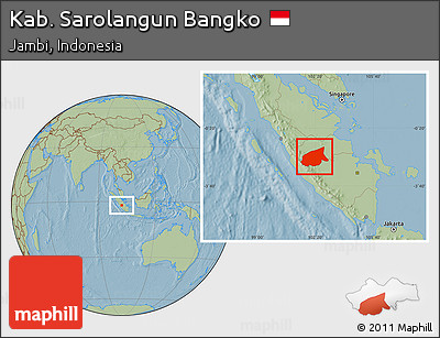 Savanna Style Location Map of Kab. Sarolangun Bangko, hill shading