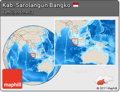 Shaded Relief Location Map of Kab. Sarolangun Bangko, within the entire country
