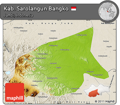 Physical Map of Kab. Sarolangun Bangko, shaded relief outside