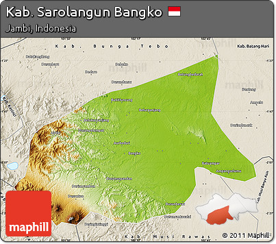 Physical Map of Kab. Sarolangun Bangko, shaded relief outside