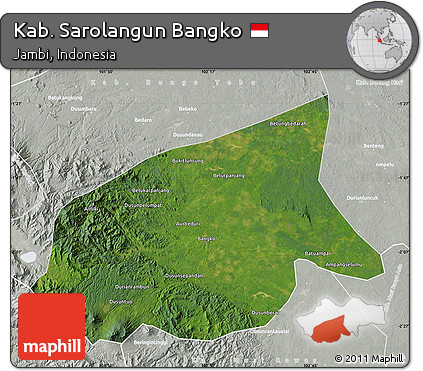 Satellite Map of Kab. Sarolangun Bangko, lighten, semi-desaturated