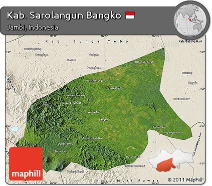 Satellite Map of Kab. Sarolangun Bangko, shaded relief outside
