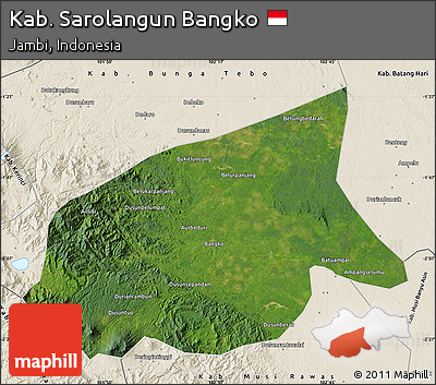 Satellite Map of Kab. Sarolangun Bangko, shaded relief outside
