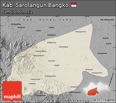 Shaded Relief Map of Kab. Sarolangun Bangko, darken, desaturated