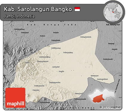 Shaded Relief Map of Kab. Sarolangun Bangko, darken, desaturated