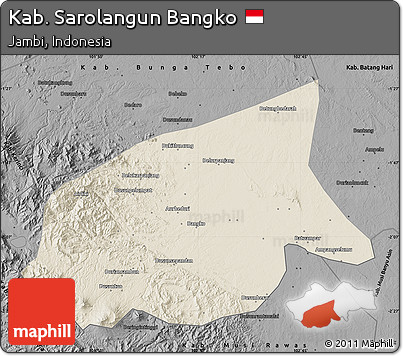 Shaded Relief Map of Kab. Sarolangun Bangko, darken, desaturated