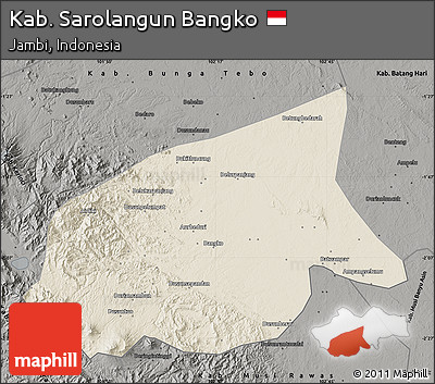 Shaded Relief Map of Kab. Sarolangun Bangko, darken, semi-desaturated
