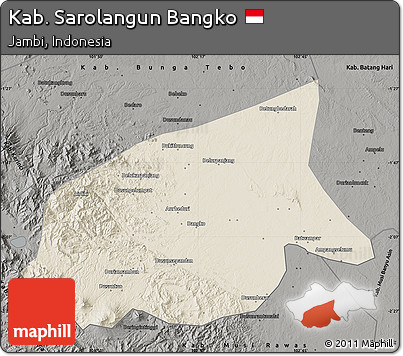 Shaded Relief Map of Kab. Sarolangun Bangko, darken, semi-desaturated
