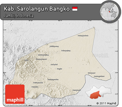 Shaded Relief Map of Kab. Sarolangun Bangko, lighten, desaturated