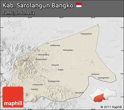 Shaded Relief Map of Kab. Sarolangun Bangko, lighten, desaturated
