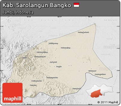 Shaded Relief Map of Kab. Sarolangun Bangko, lighten, desaturated
