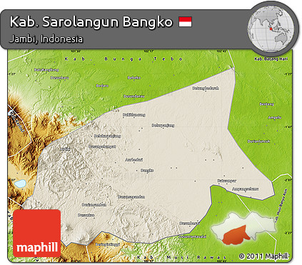 Shaded Relief Map of Kab. Sarolangun Bangko, physical outside