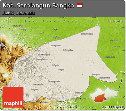 Shaded Relief Map of Kab. Sarolangun Bangko, physical outside