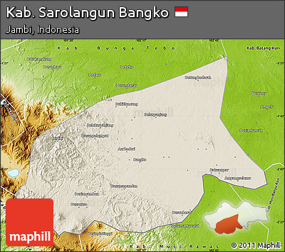 Shaded Relief Map of Kab. Sarolangun Bangko, physical outside