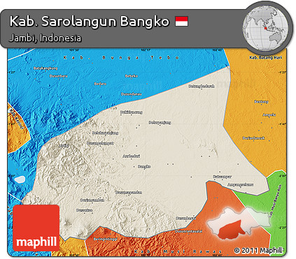 Shaded Relief Map of Kab. Sarolangun Bangko, political outside