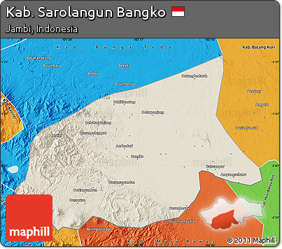 Shaded Relief Map of Kab. Sarolangun Bangko, political outside