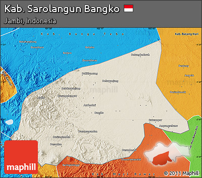 Shaded Relief Map of Kab. Sarolangun Bangko, political outside