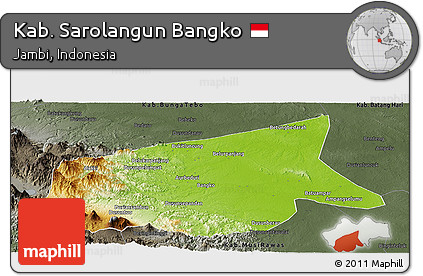 Physical Panoramic Map of Kab. Sarolangun Bangko, darken, semi-desaturated